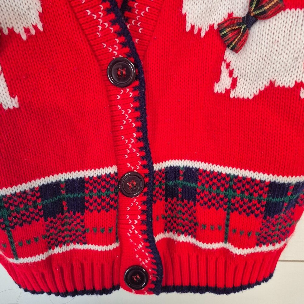 Vintage Hot Fudge Red Knit Cardigan With Plaid Scottie Dog & Bow Design Kids - Picture 5 of 7